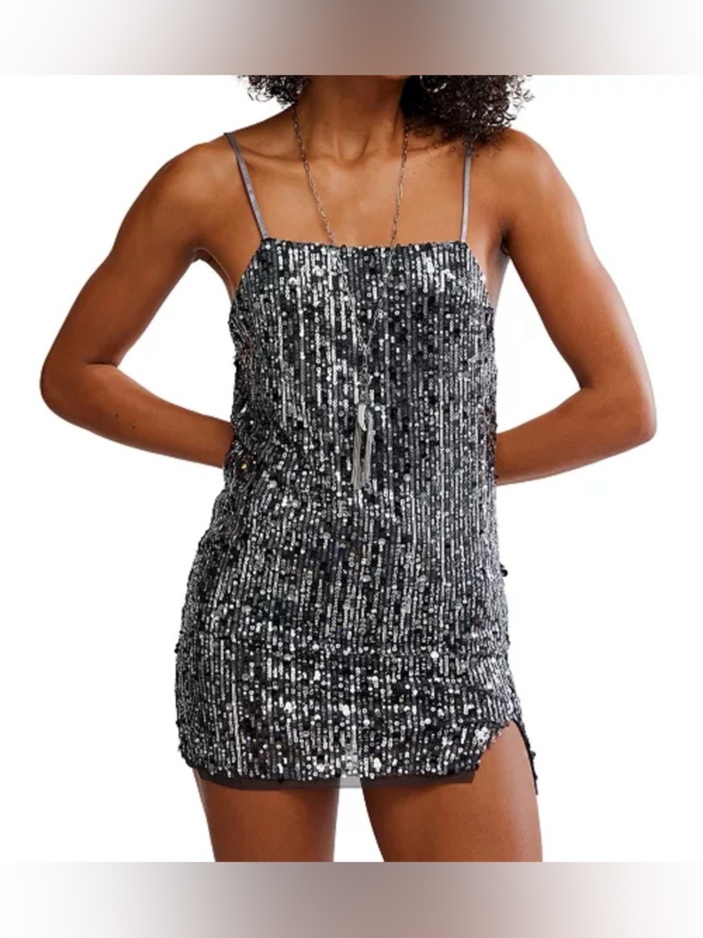 Free People Women's Midnight Kiss Mini Sequin Slip Dress Small
